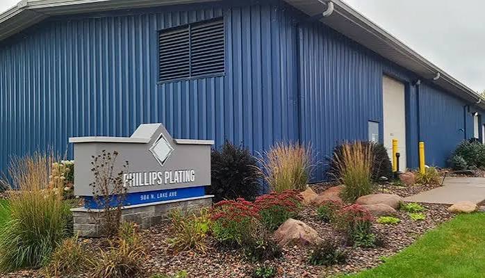 Phillips Plating building and sign on N. Lake Ave